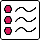 Icon of three hexigons in a column with sqiggly lines off of each.