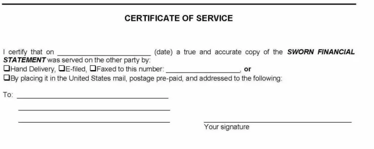 Image of the certificate of service section.