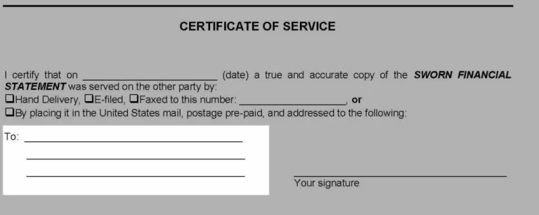 Block of certificate of service section to enter names and addresses.