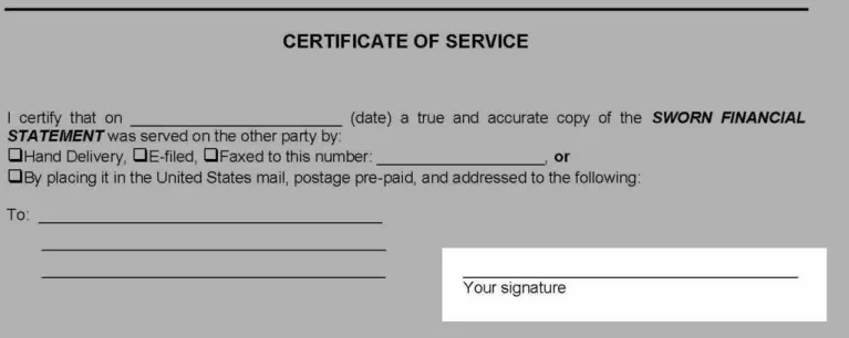 Image of signature block of ther certificate of service section.