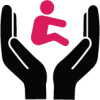 Icon of child in careing hands.
